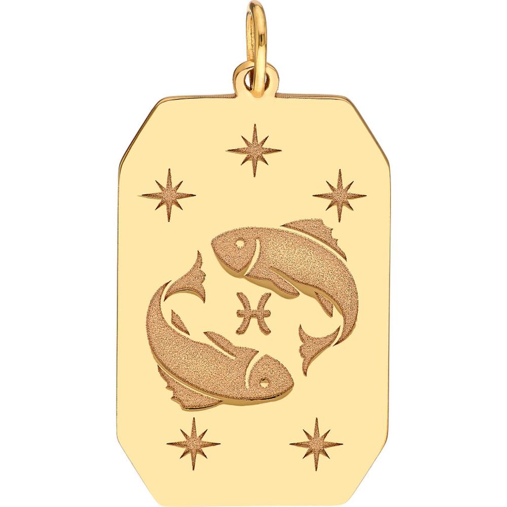 Olas d'Oro - 14K Yellow Gold Engraved Pisces Zodiac Pendant - 1.71g Weight