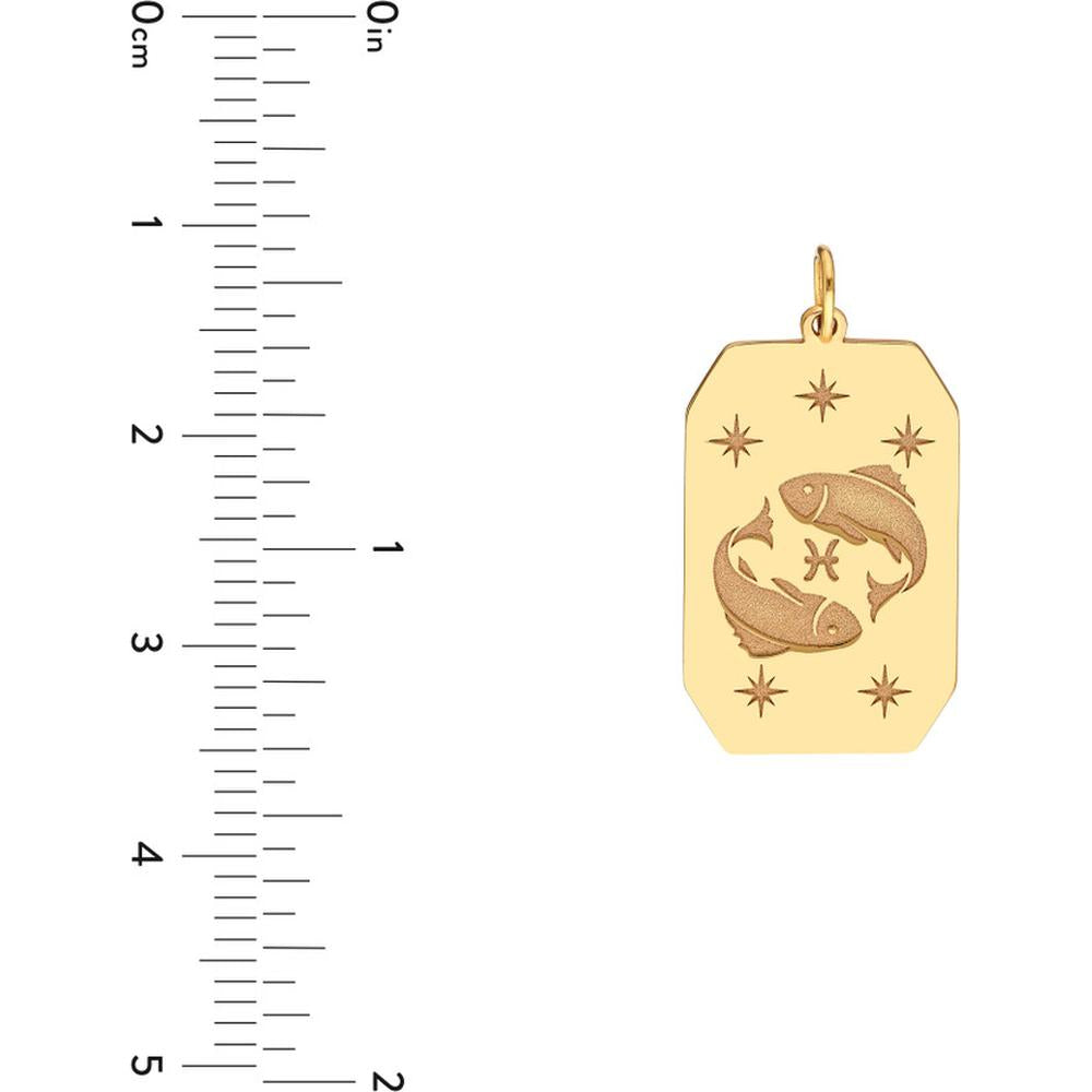Olas d'Oro - 14K Yellow Gold Engraved Pisces Zodiac Pendant - 1.71g Weight