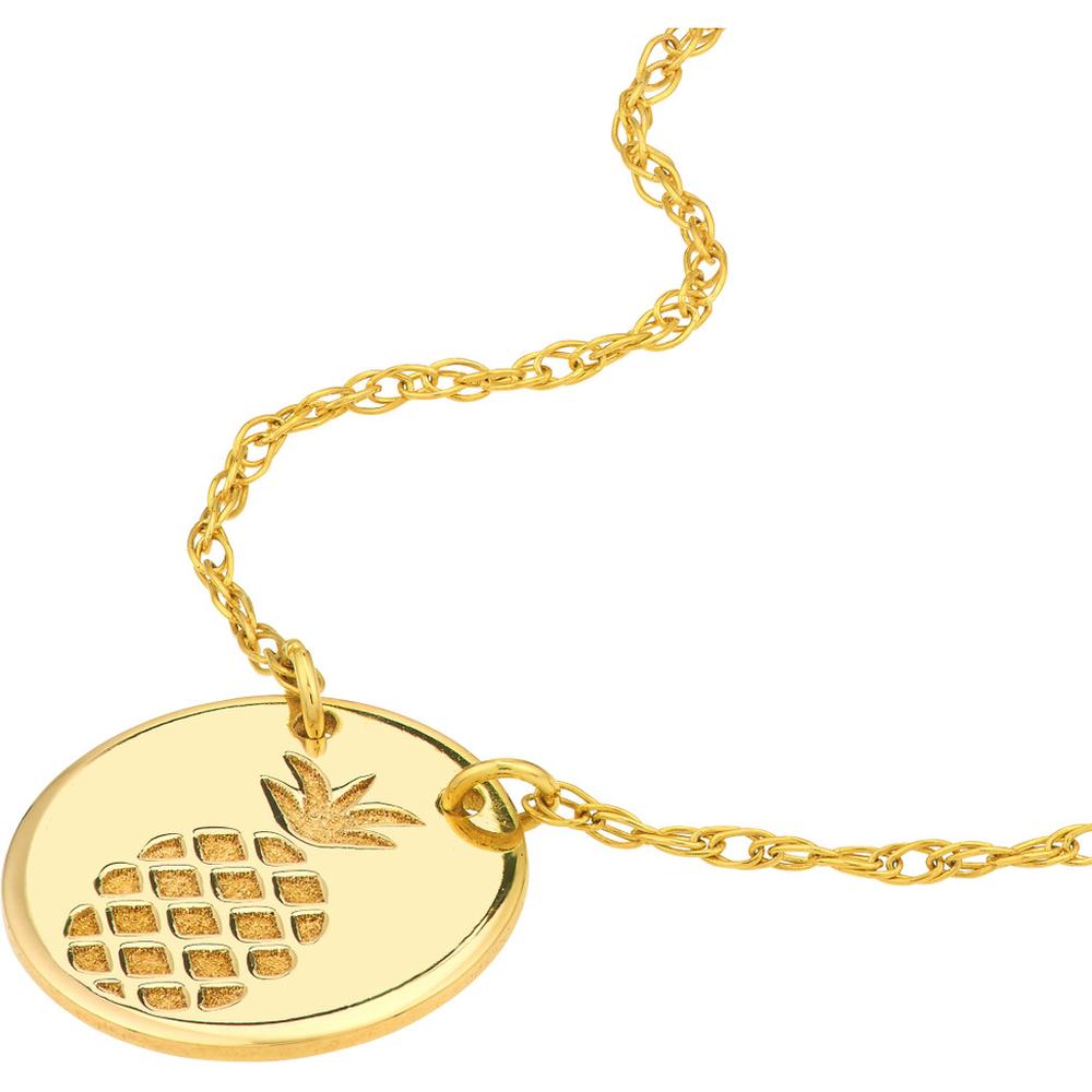 Olas d'Oro - 14K Yellow Gold Etched Pineapple Mini Disc Necklace - 1.10 Grams