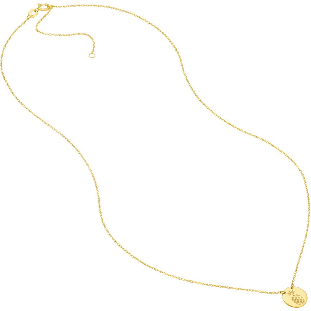 Olas d'Oro - 14K Yellow Gold Etched Pineapple Mini Disc Necklace - 1.10 Grams