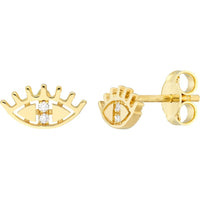 Olas d'Oro - 14K Yellow Gold Evil Eye Diamond Stud Earrings with 3pt Total Diamond Weight