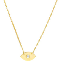 Olas d'Oro - 14K Yellow Gold Evil Eye Necklace with 3-Point Diamond Pendant - 0.03 Carat Total Diamond Weight