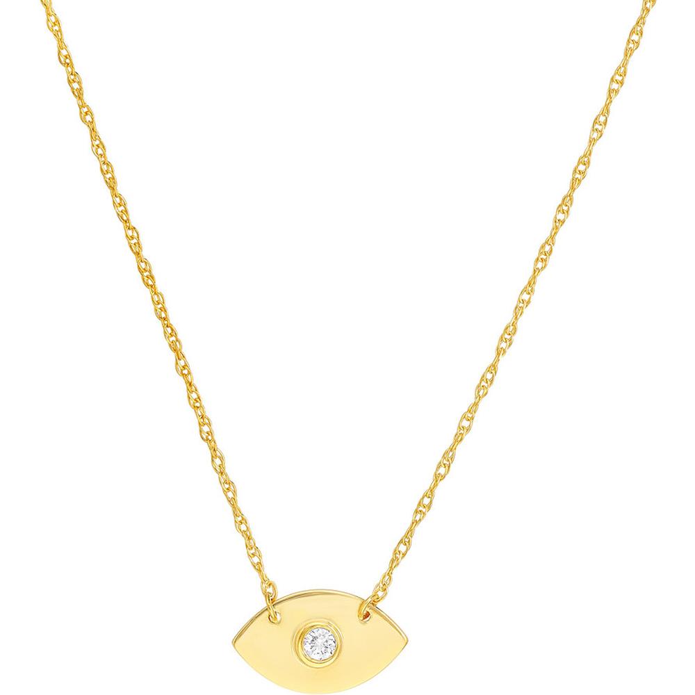 Olas d'Oro - 14K Yellow Gold Evil Eye Necklace with 3-Point Diamond Pendant - 0.03 Carat Total Diamond Weight