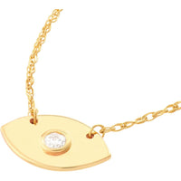 Olas d'Oro - 14K Yellow Gold Evil Eye Necklace with 3-Point Diamond Pendant - 0.03 Carat Total Diamond Weight