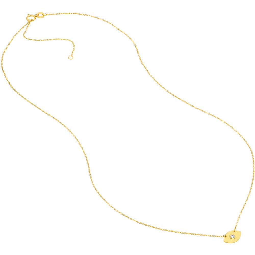 Olas d'Oro - 14K Yellow Gold Evil Eye Necklace with 3-Point Diamond Pendant - 0.03 Carat Total Diamond Weight