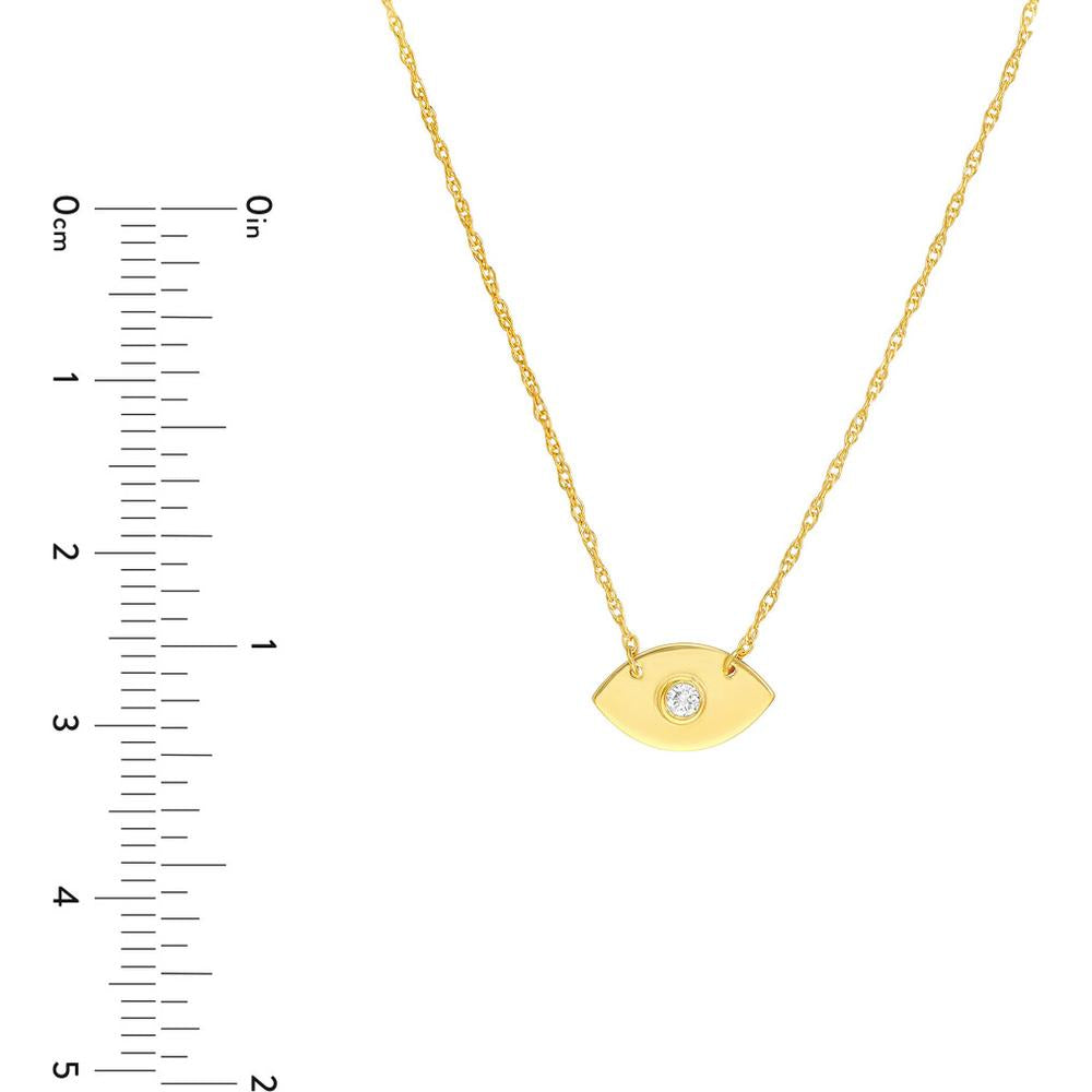 Olas d'Oro - 14K Yellow Gold Evil Eye Necklace with 3-Point Diamond Pendant - 0.03 Carat Total Diamond Weight