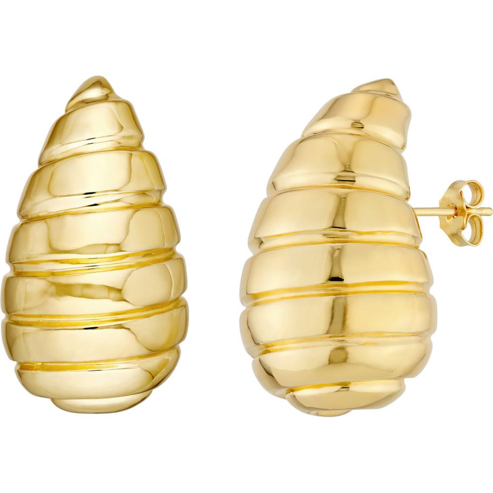 Olas d'Oro - 14K Yellow Gold Extra Large Ribbed Teardrop Dome Earrings - 4.70 Grams