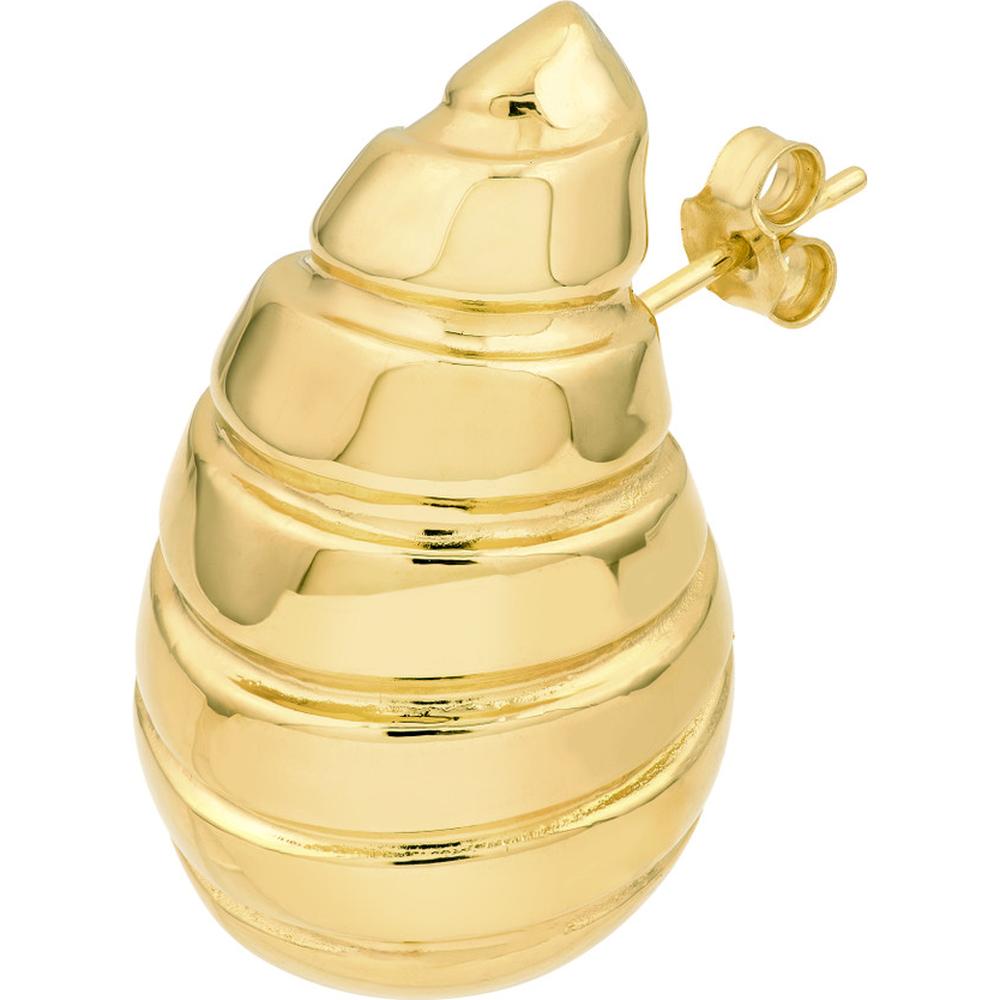 Olas d'Oro - 14K Yellow Gold Extra Large Ribbed Teardrop Dome Earrings - 4.70 Grams