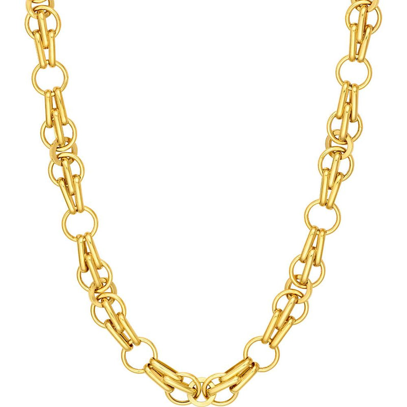 Olas d'Oro - 14K Yellow Gold Fantasy Link Chain Necklace - 18" - Elegant Hollow Gold Design