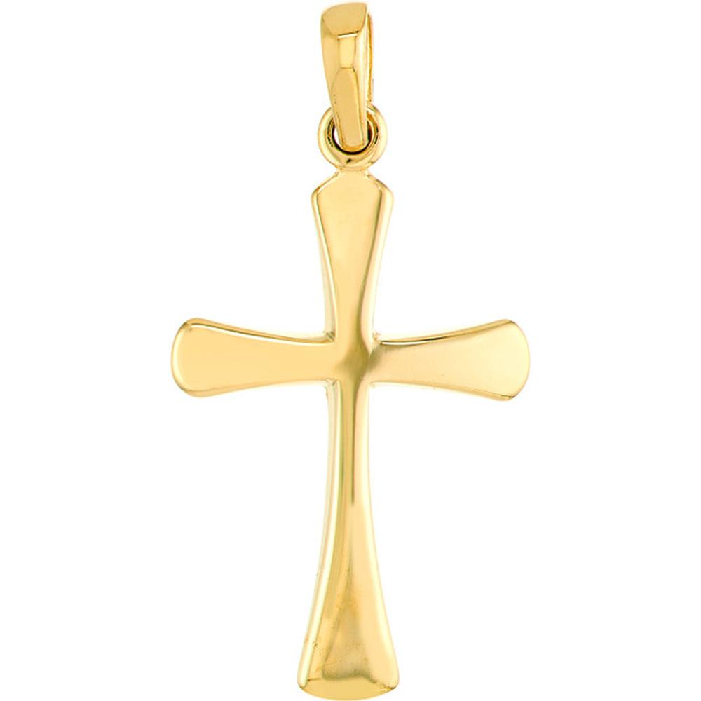 Olas d'Oro - 14K Yellow Gold Flare-edged Cross Pendant - 1.05 Grams Weight
