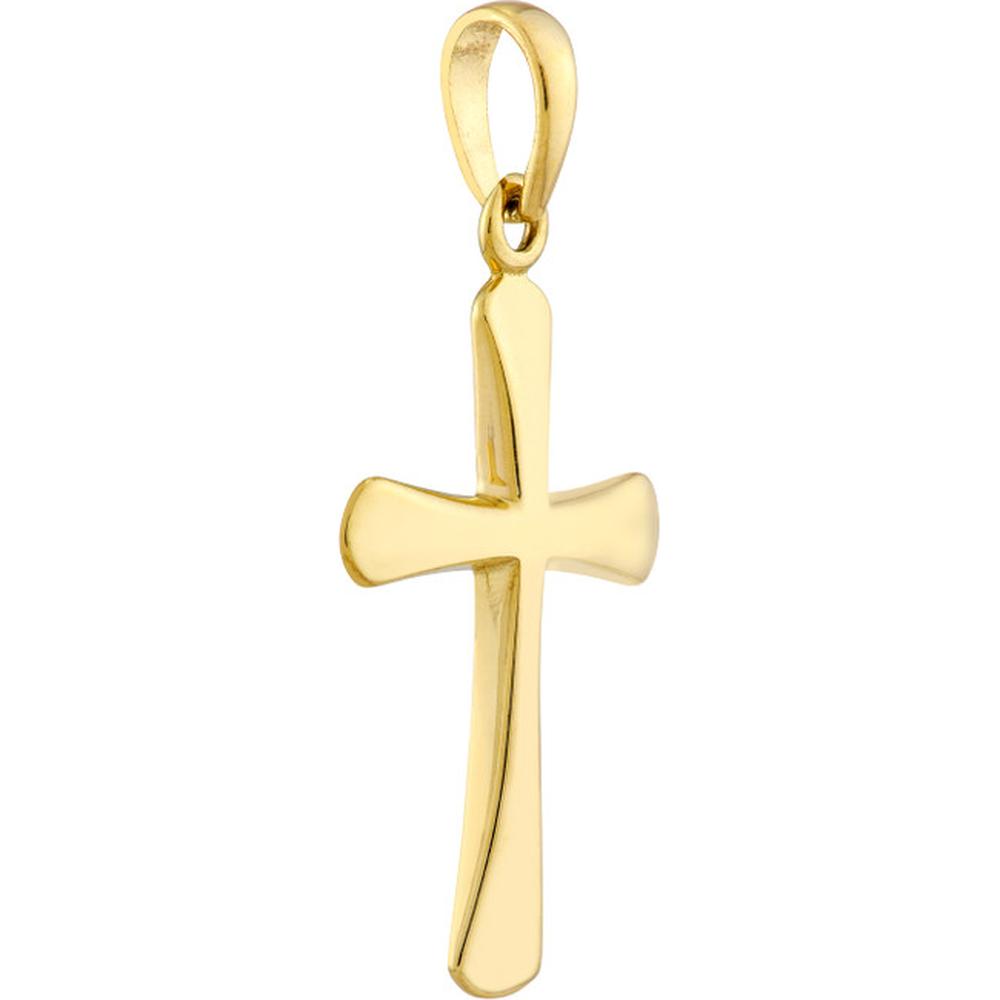 Olas d'Oro - 14K Yellow Gold Flare-edged Cross Pendant - 1.05 Grams Weight