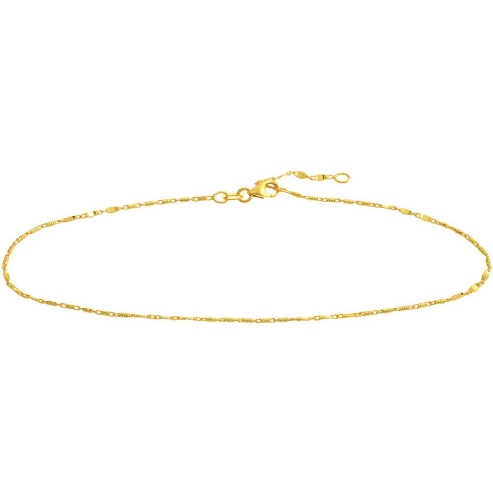 Olas d'Oro - 14K Yellow Gold Flat Diamond-Cut Stations Adjustable Anklet - 1.83 Grams