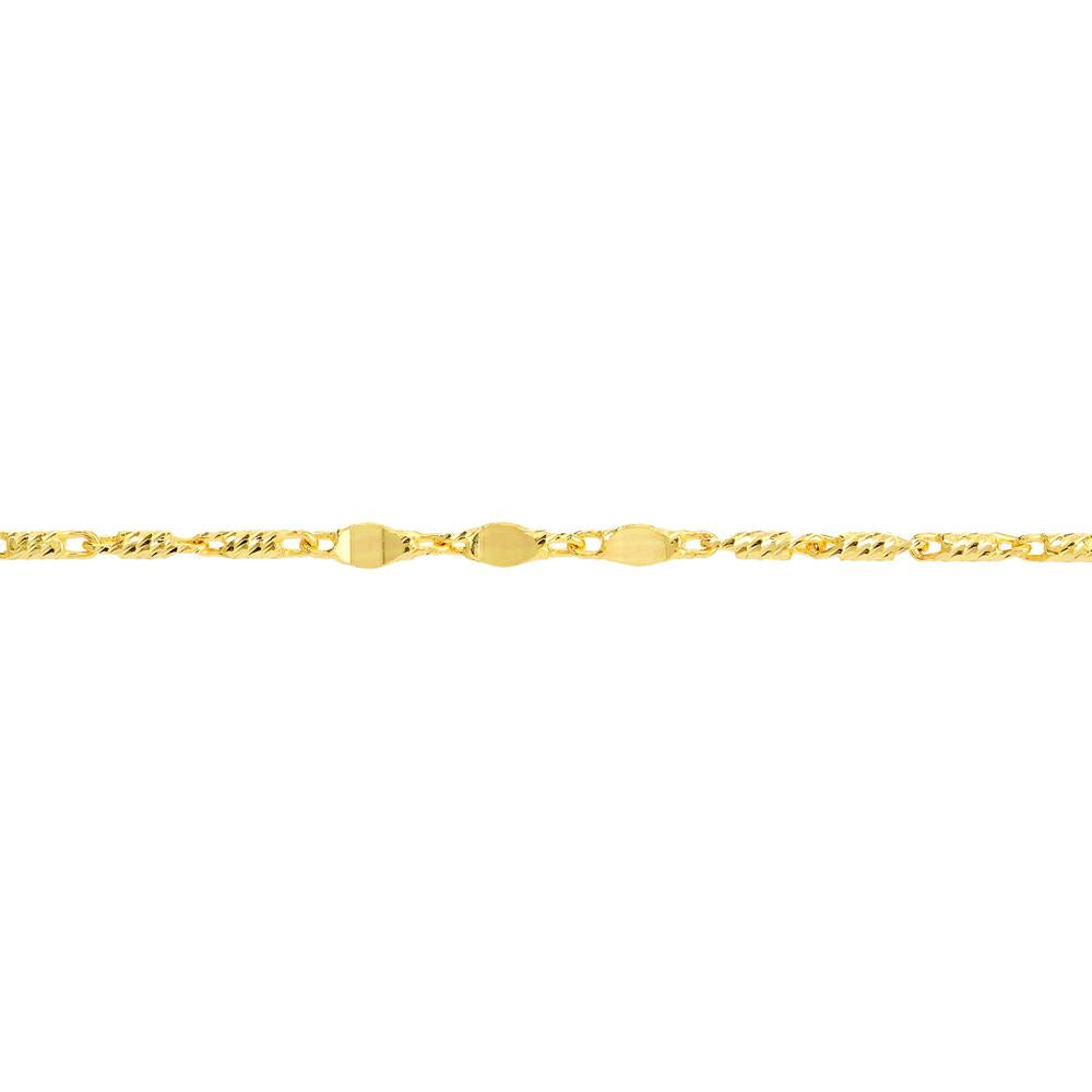 Olas d'Oro - 14K Yellow Gold Flat Diamond-Cut Stations Adjustable Anklet - 1.83 Grams