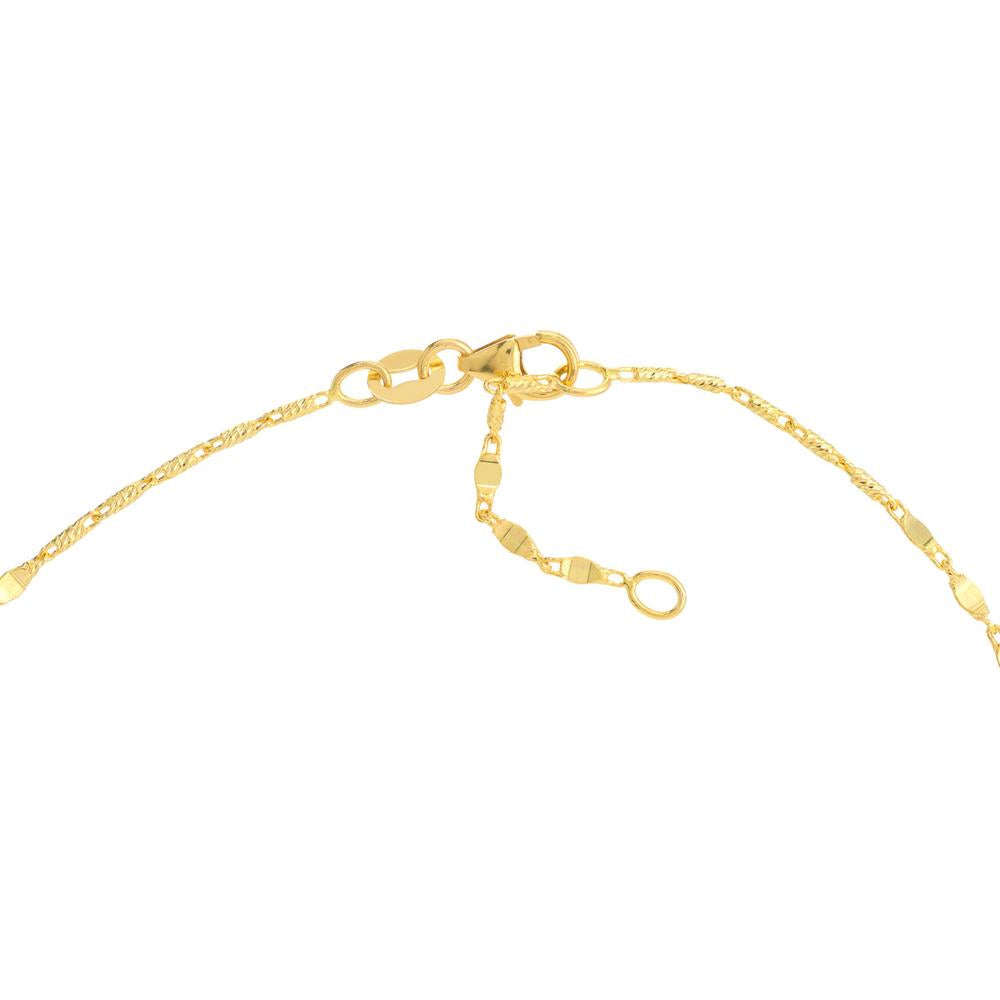 Olas d'Oro - 14K Yellow Gold Flat Diamond-Cut Stations Adjustable Anklet - 1.83 Grams