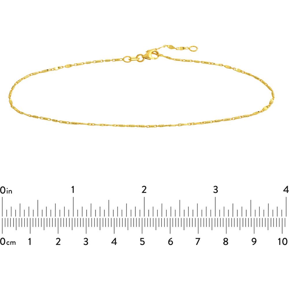 Olas d'Oro - 14K Yellow Gold Flat Diamond-Cut Stations Adjustable Anklet - 1.83 Grams