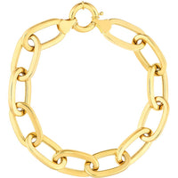 Olas d'Oro - 14K Yellow Gold Flat Polished Oval Link Bracelet with Spring Ring Closure - 13.14 Grams Total Weight