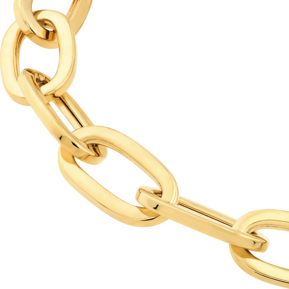Olas d'Oro - 14K Yellow Gold Flat Polished Oval Link Bracelet with Spring Ring Closure - 13.14 Grams Total Weight