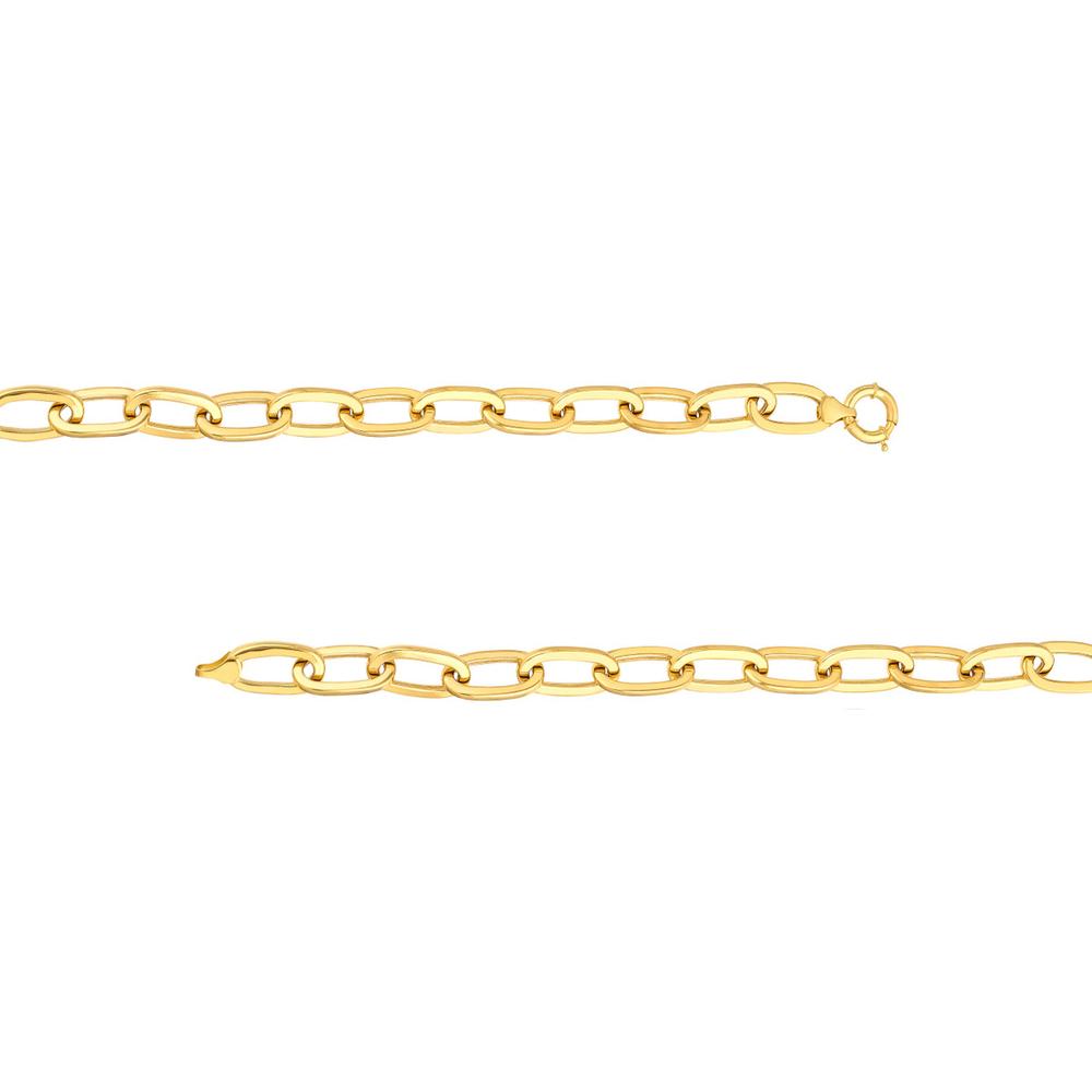 Olas d'Oro - 14K Yellow Gold Flat Polished Oval Link Bracelet with Spring Ring Closure - 13.14 Grams Total Weight