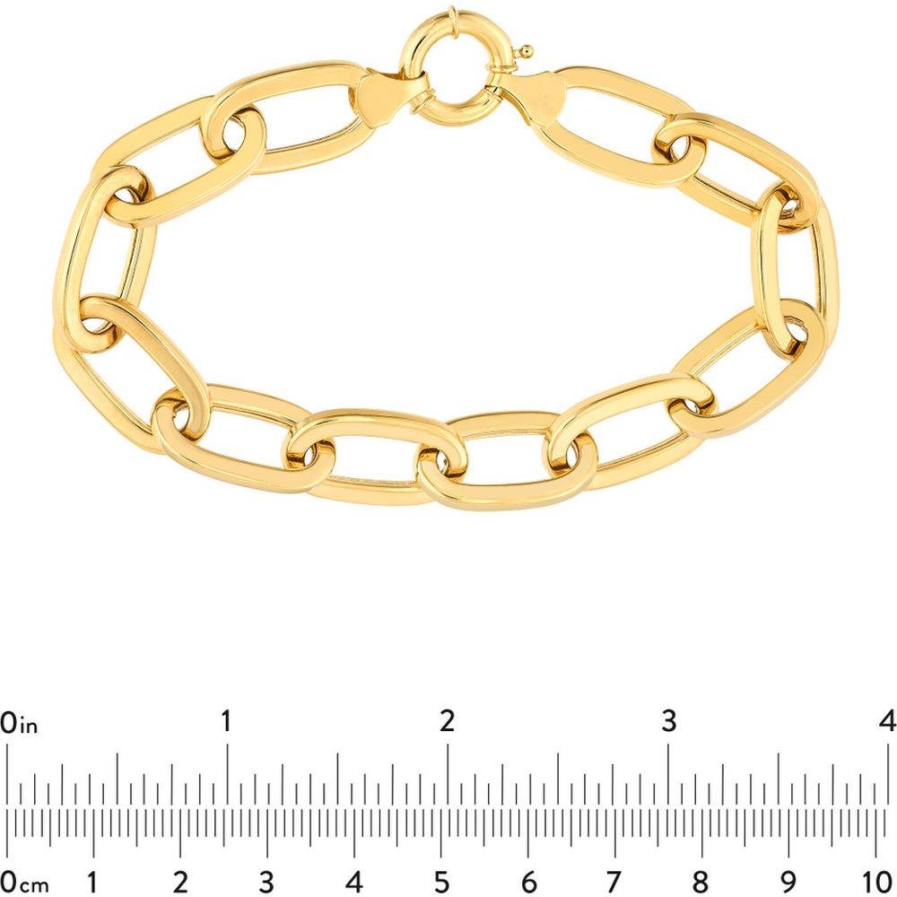 Olas d'Oro - 14K Yellow Gold Flat Polished Oval Link Bracelet with Spring Ring Closure - 13.14 Grams Total Weight