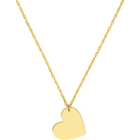 Olas d'Oro - 14K Yellow Gold Flat Tilted Heart Engravable Pendant Necklace