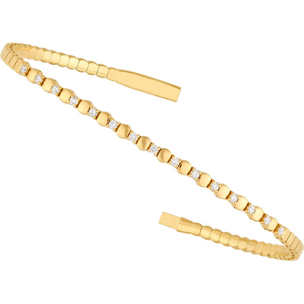 Olas d'Oro - 14K Yellow Gold Flexi Bracelet with Alternating Round and Diamond Links - 1/3 Carat Total Diamond Weight