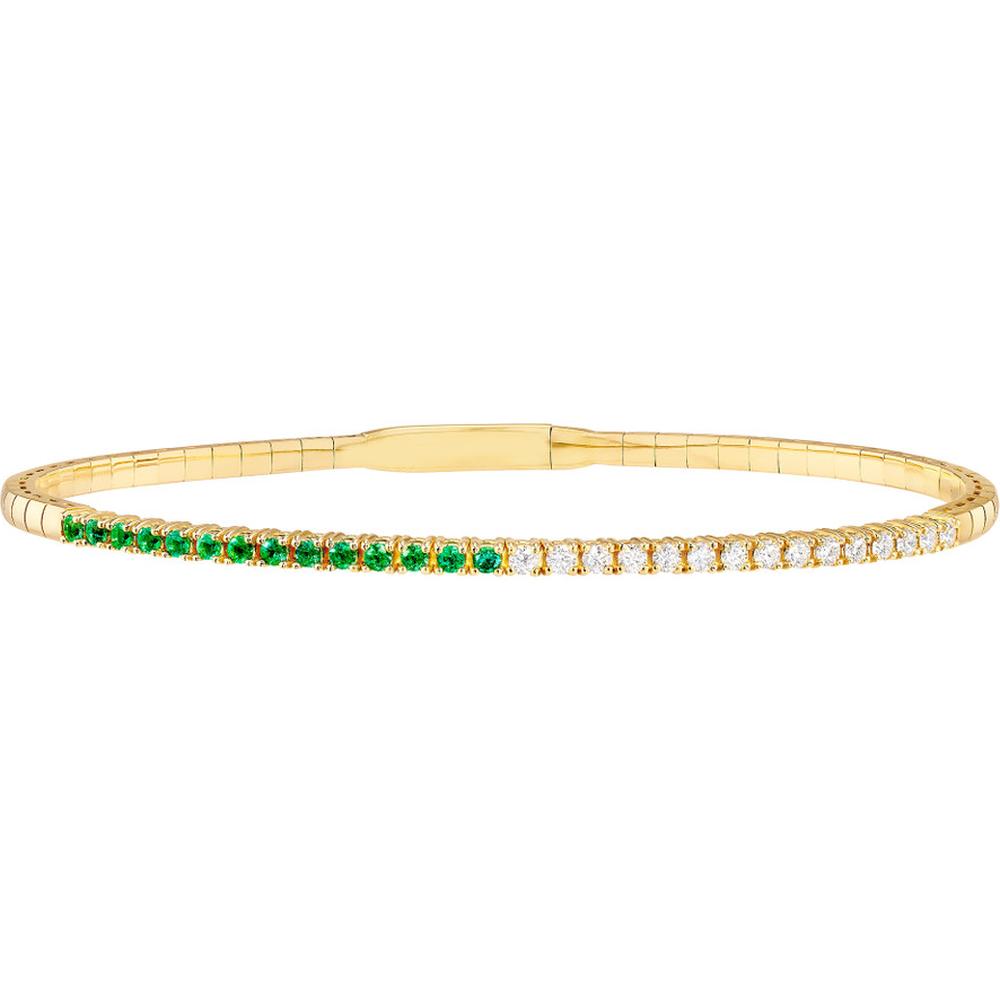 Olas d'Oro - 14K Yellow Gold Flexi Tennis Bracelet with 0.38 Carat Diamond and 0.34 Carat Emerald
