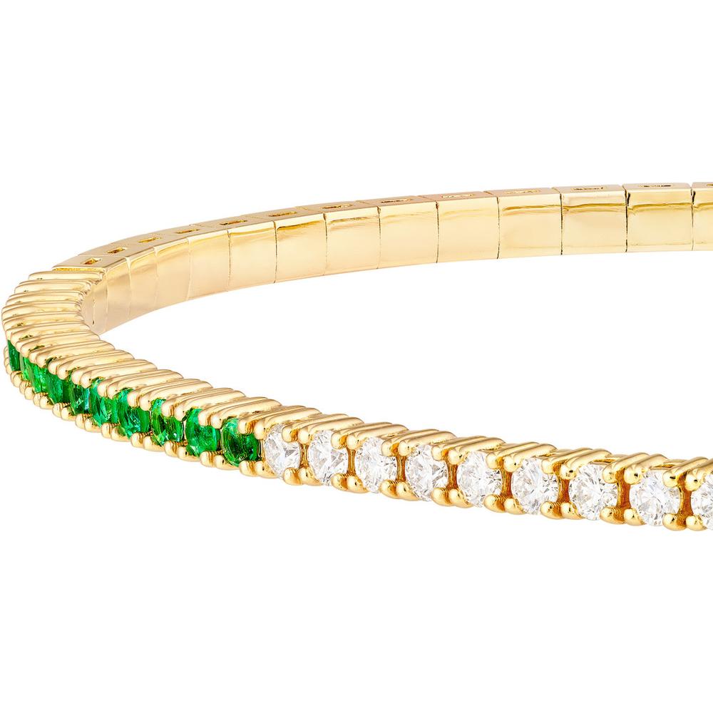 Olas d'Oro - 14K Yellow Gold Flexi Tennis Bracelet with 0.38 Carat Diamond and 0.34 Carat Emerald