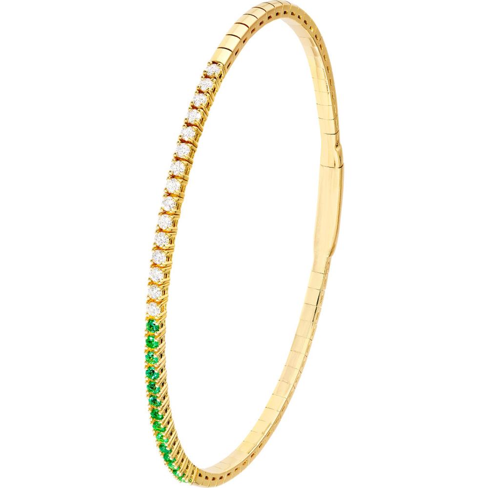 Olas d'Oro - 14K Yellow Gold Flexi Tennis Bracelet with 0.38 Carat Diamond and 0.34 Carat Emerald