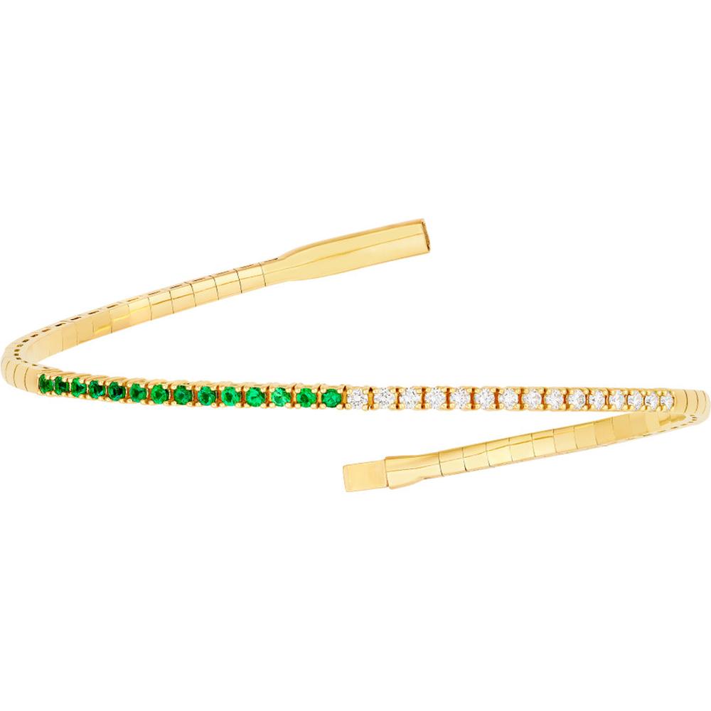 Olas d'Oro - 14K Yellow Gold Flexi Tennis Bracelet with 0.38 Carat Diamond and 0.34 Carat Emerald