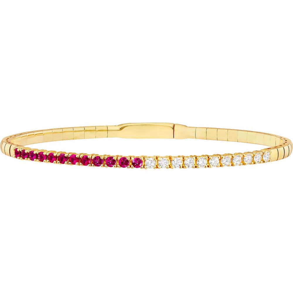 Olas d'Oro - 14K Yellow Gold Flexi Tennis Bracelet with 50/50 Ruby & Diamond - 1.13 Carat Total Weight