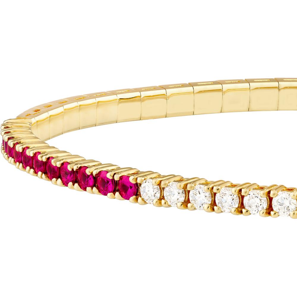 Olas d'Oro - 14K Yellow Gold Flexi Tennis Bracelet with 50/50 Ruby & Diamond - 1.13 Carat Total Weight
