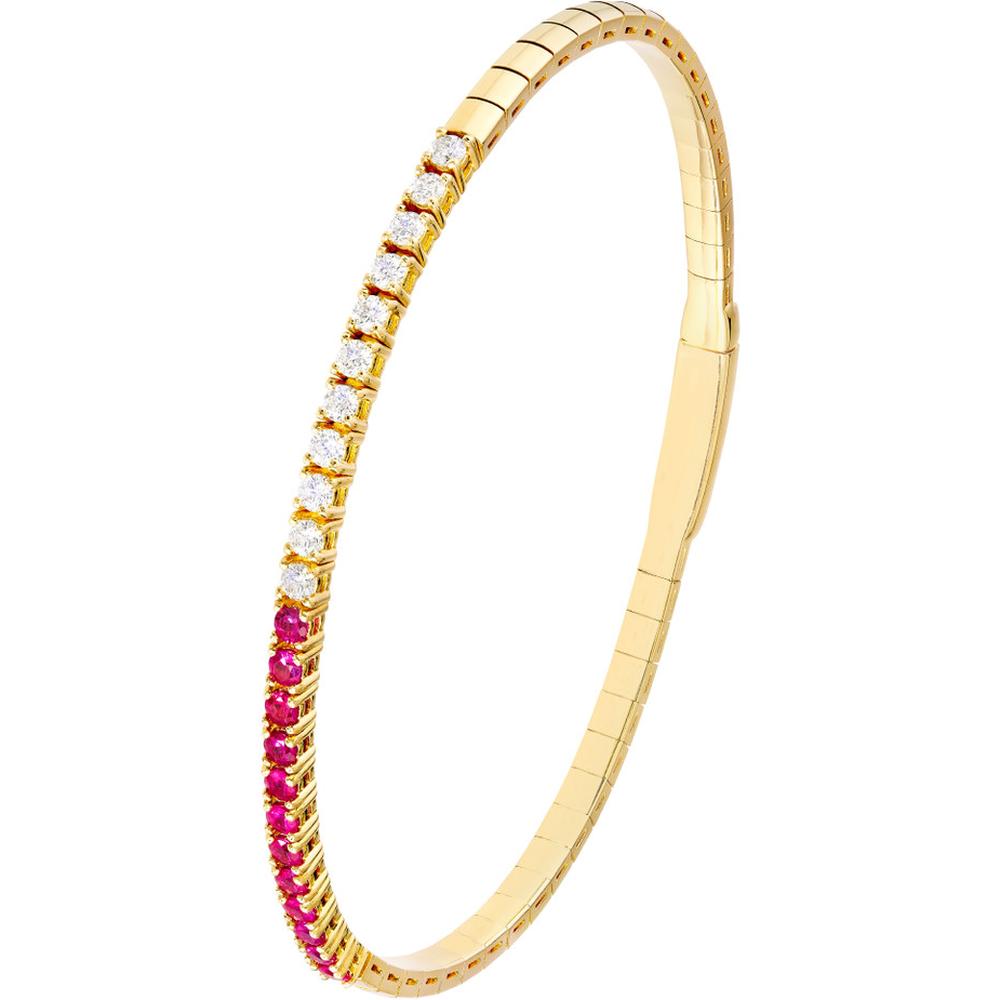 Olas d'Oro - 14K Yellow Gold Flexi Tennis Bracelet with 50/50 Ruby & Diamond - 1.13 Carat Total Weight