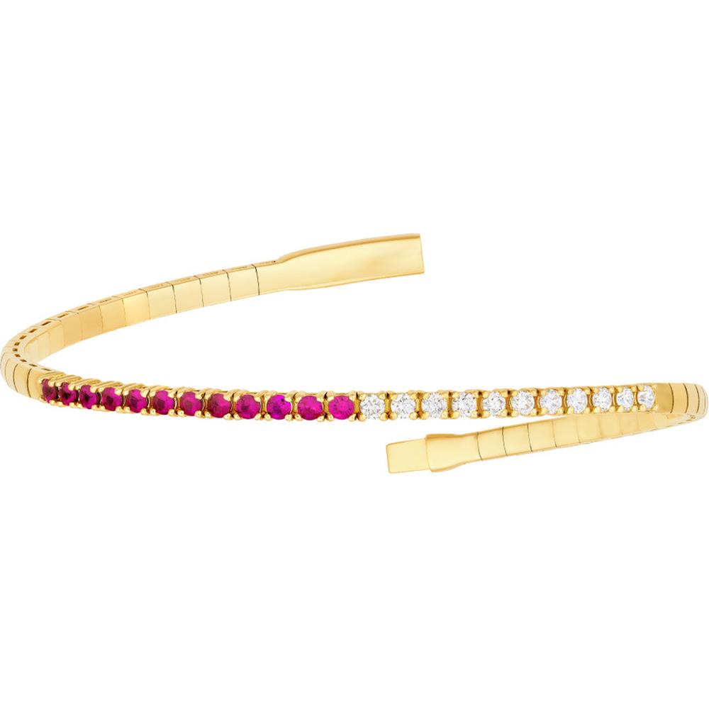 Olas d'Oro - 14K Yellow Gold Flexi Tennis Bracelet with 50/50 Ruby & Diamond - 1.13 Carat Total Weight