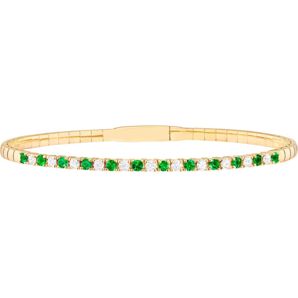 Olas d'Oro - 14K Yellow Gold Flexi Tennis Bracelet with Alternating Round Emerald and Diamond Stones - 0.52 Carat Emerald, 0.55 Carat Total Diamond Weight
