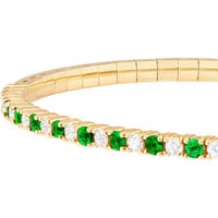 Olas d'Oro - 14K Yellow Gold Flexi Tennis Bracelet with Alternating Round Emerald and Diamond Stones - 0.52 Carat Emerald, 0.55 Carat Total Diamond Weight