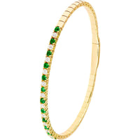 Olas d'Oro - 14K Yellow Gold Flexi Tennis Bracelet with Alternating Round Emerald and Diamond Stones - 0.52 Carat Emerald, 0.55 Carat Total Diamond Weight