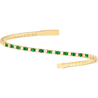 Olas d'Oro - 14K Yellow Gold Flexi Tennis Bracelet with Alternating Round Emerald and Diamond Stones - 0.52 Carat Emerald, 0.55 Carat Total Diamond Weight
