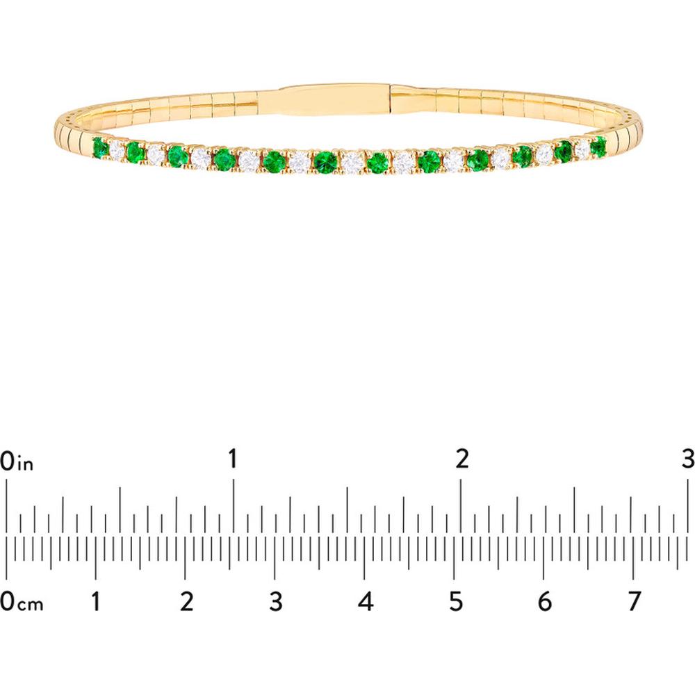 Olas d'Oro - 14K Yellow Gold Flexi Tennis Bracelet with Alternating Round Emerald and Diamond Stones - 0.52 Carat Emerald, 0.55 Carat Total Diamond Weight