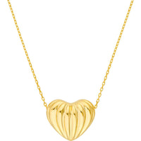 Olas d'Oro - 14K Yellow Gold Fluted Heart Pendant Necklace - 3.20 Grams Average Weight