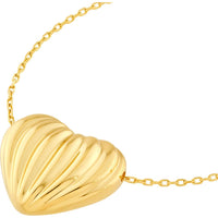Olas d'Oro - 14K Yellow Gold Fluted Heart Pendant Necklace - 3.20 Grams Average Weight