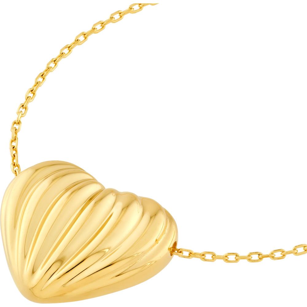 Olas d'Oro - 14K Yellow Gold Fluted Heart Pendant Necklace - 3.20 Grams Average Weight