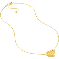 Olas d'Oro - 14K Yellow Gold Fluted Heart Pendant Necklace - 3.20 Grams Average Weight