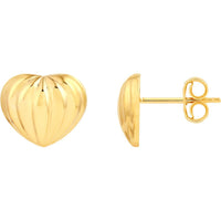 Olas d'Oro - 14K Yellow Gold Fluted Heart Small Stud Earrings Elegant Everyday Gold Jewelry