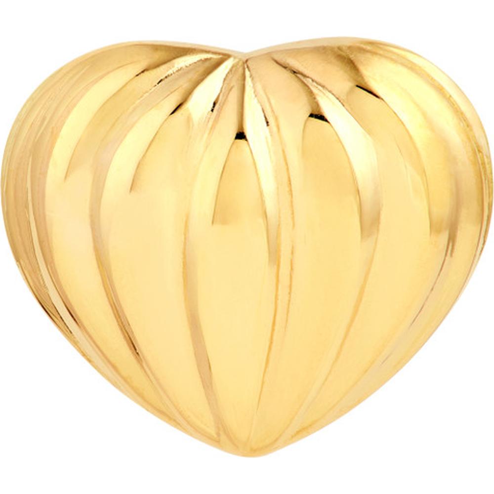 Olas d'Oro - 14K Yellow Gold Fluted Heart Small Stud Earrings Elegant Everyday Gold Jewelry