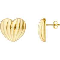 Olas d'Oro - 14K Yellow Gold Fluted Heart Stud Earrings 3.77 Grams Total Weight