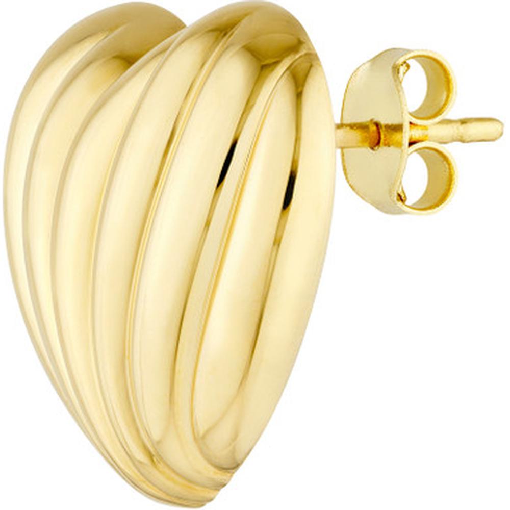 Olas d'Oro - 14K Yellow Gold Fluted Heart Stud Earrings 3.77 Grams Total Weight