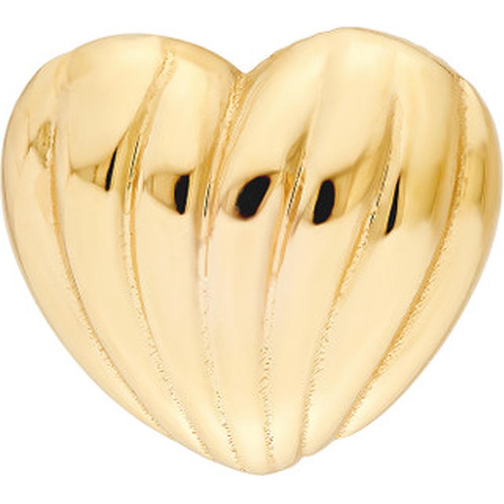 Olas d'Oro - 14K Yellow Gold Fluted Heart Stud Earrings with Dimensional High Polish Design