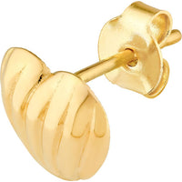 Olas d'Oro - 14K Yellow Gold Fluted Heart Stud Earrings with Dimensional High Polish Design