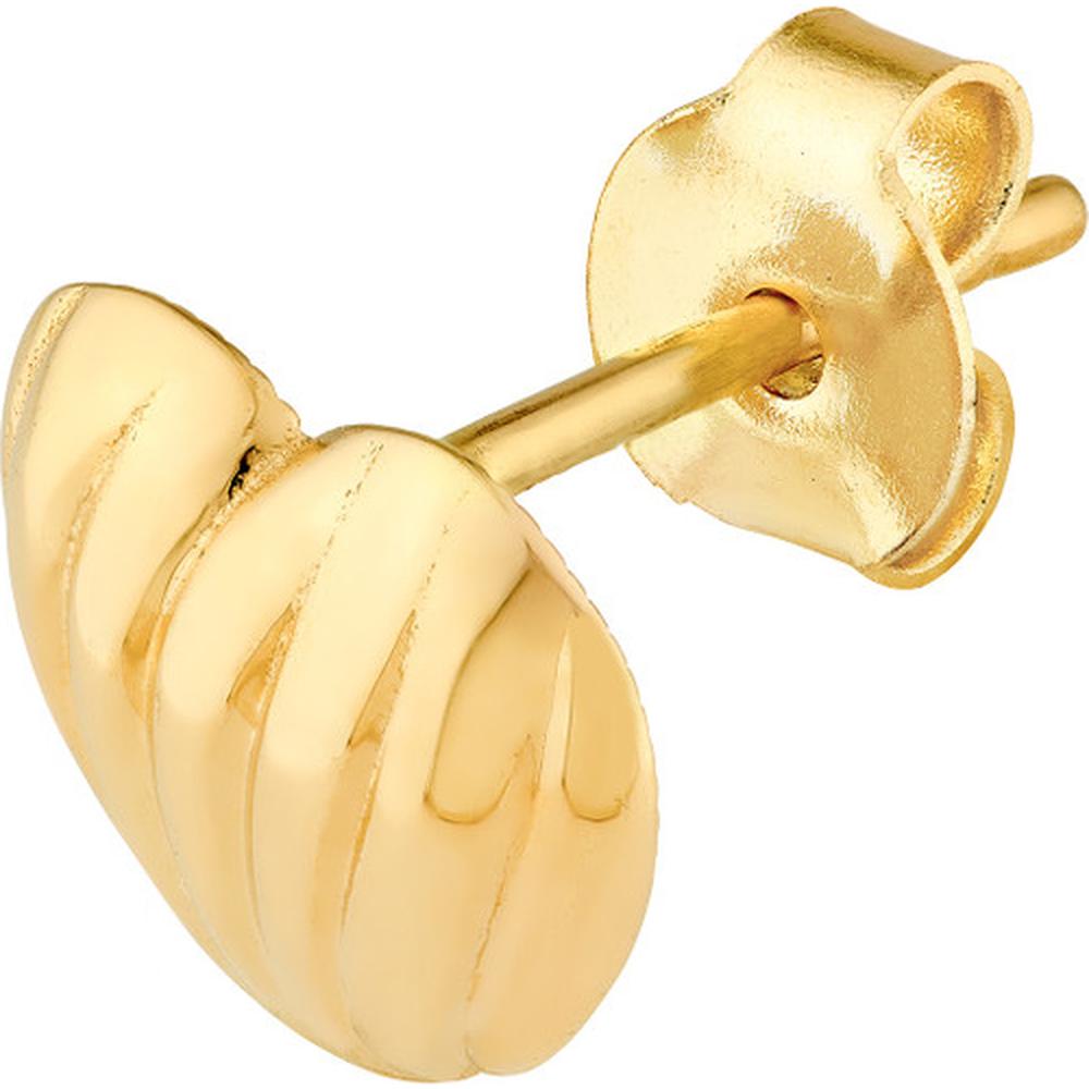 Olas d'Oro - 14K Yellow Gold Fluted Heart Stud Earrings with Dimensional High Polish Design