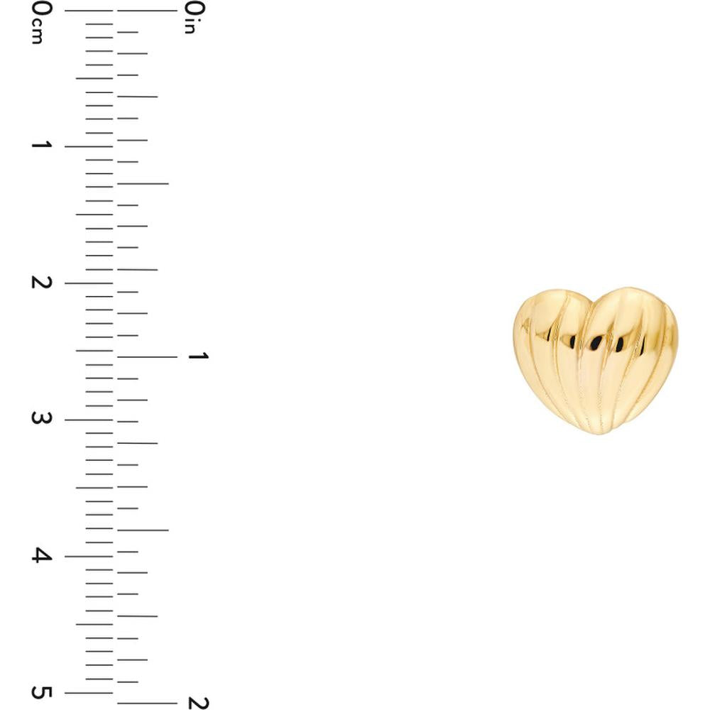 Olas d'Oro - 14K Yellow Gold Fluted Heart Stud Earrings with Dimensional High Polish Design